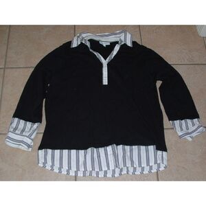 DRESSBARN Black Plus Sz 2X Layer Look Stretchy Casual Wear Cotton Blend Shiirt